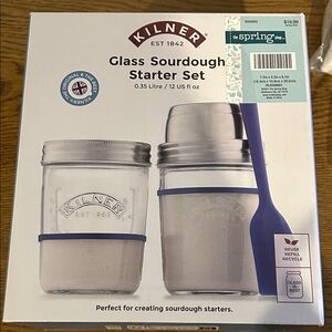 Glass Sourdough Starter Set - Silver and Blue